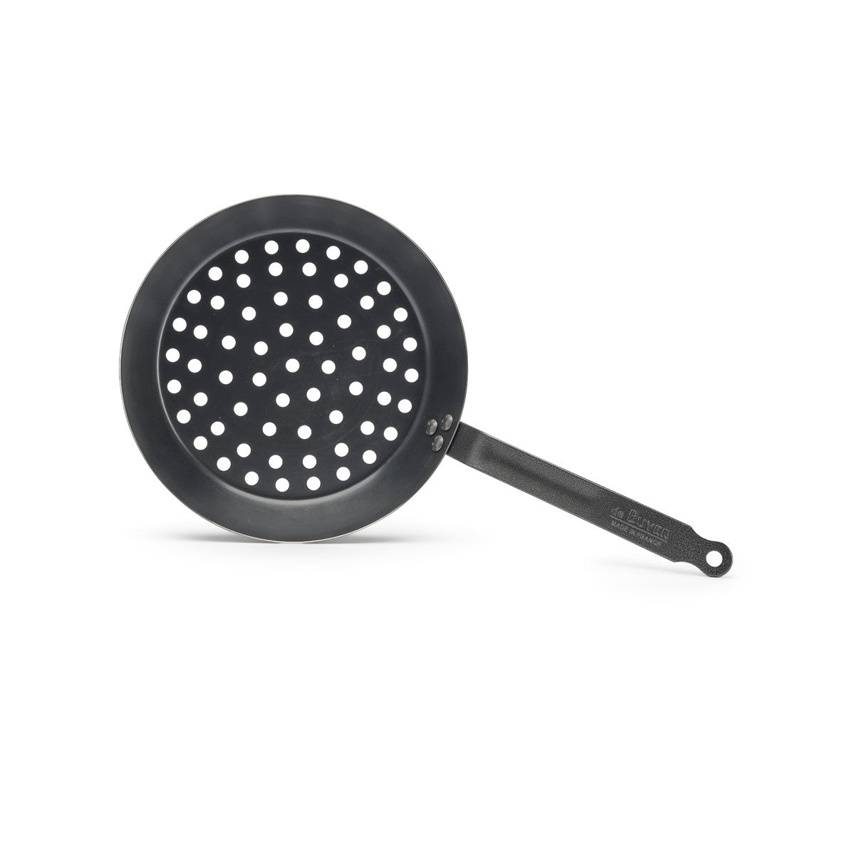 Poêle à marrons perforée en tôle d'acier bleuie