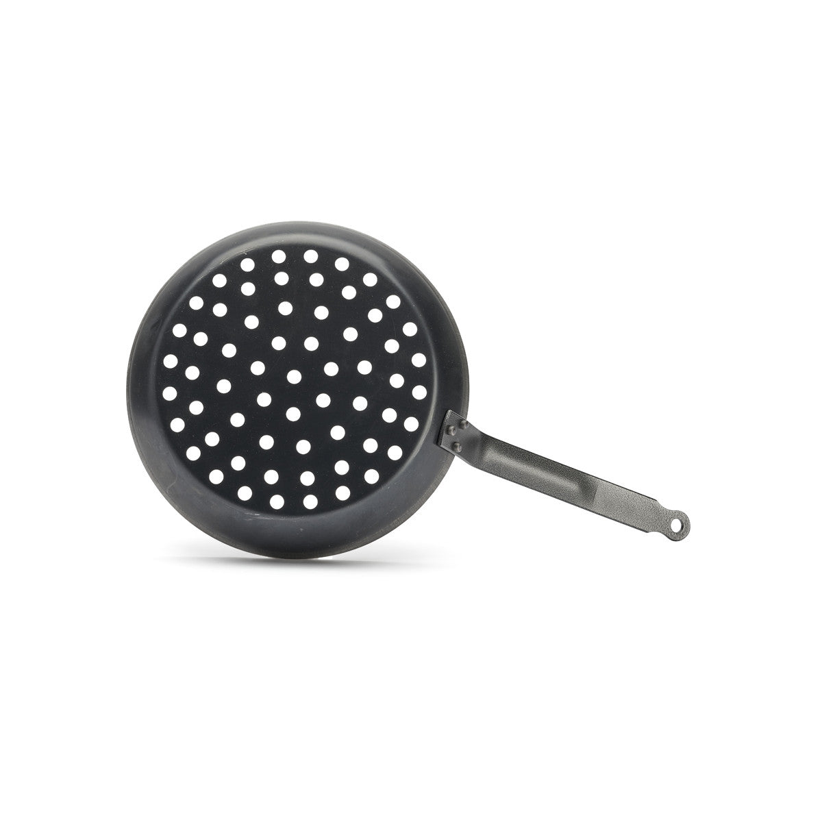 Poêle à marrons perforée en tôle d'acier bleuie